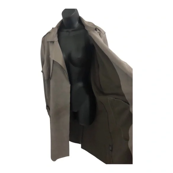 Stunning‎ gray faux suede belted trench coat size XL new